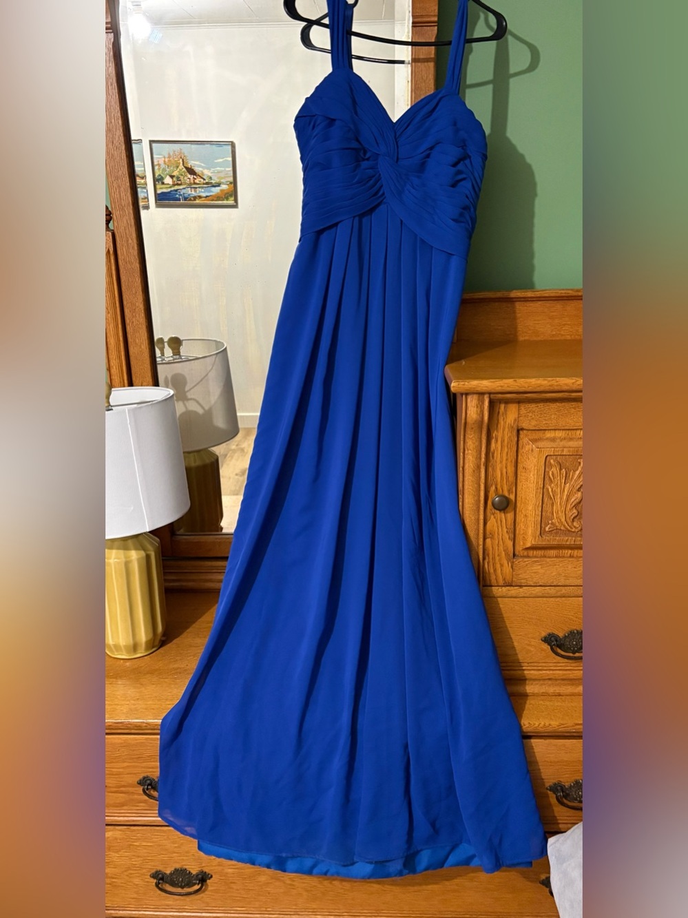 Royal Blue Pleated Chiffon Dress